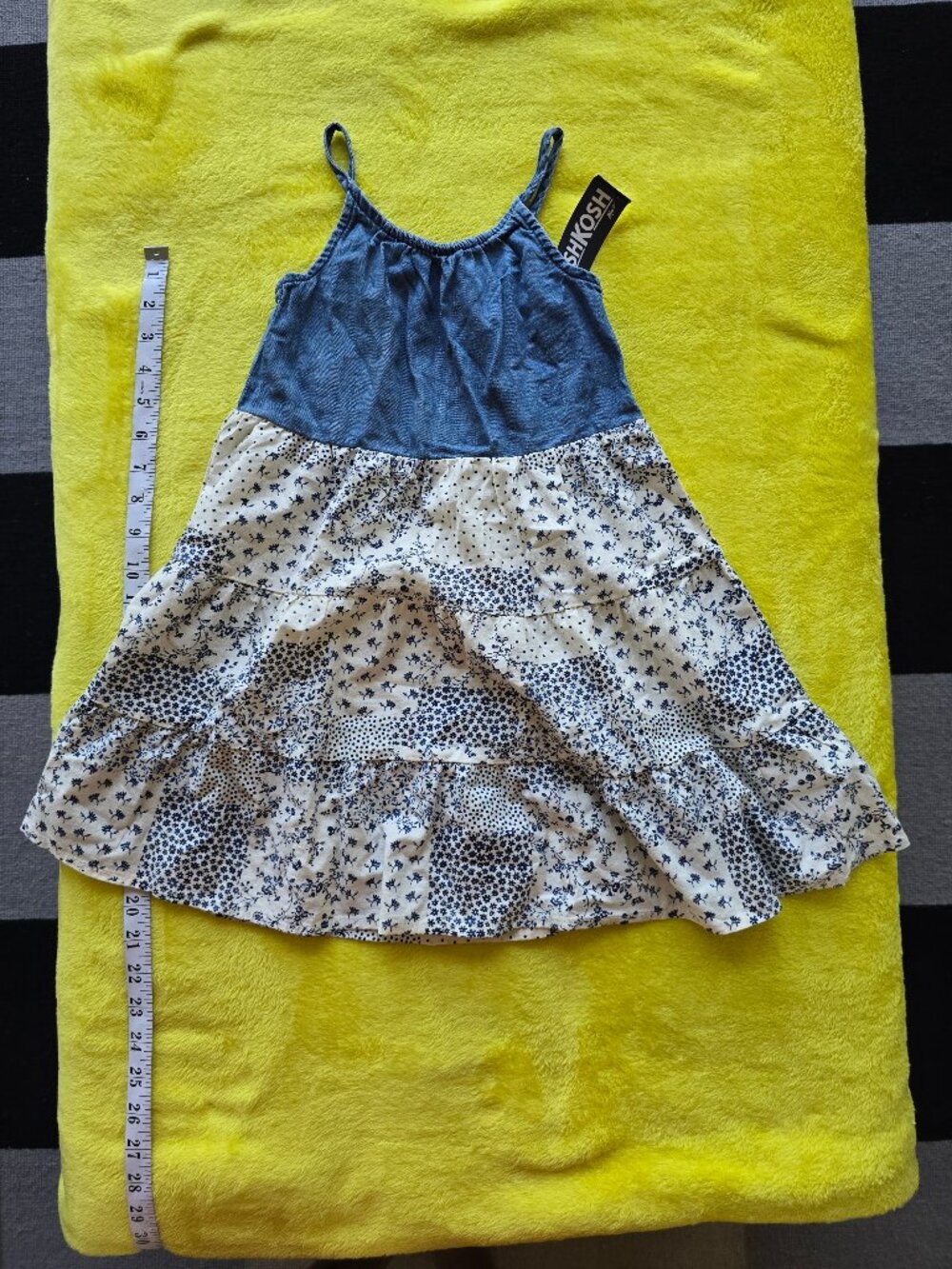 NWT  OshKosh B'gosh Girls Tiered Denim Patchwork Floral Dress size 5